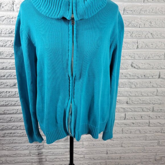 Studio Works Womens Sweater 2X Cardigan Blue Zip Cotton Turtleneck SWE85E - Picture 3 of 9